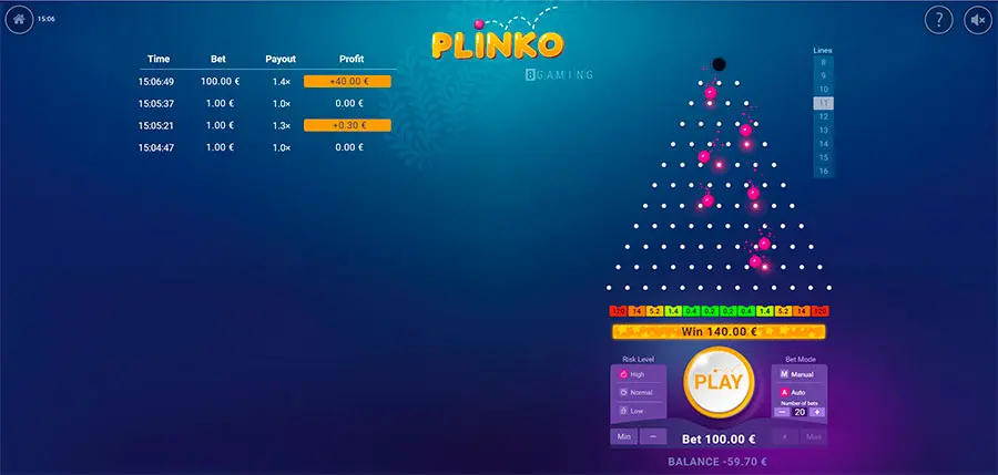 Plinko slot interface